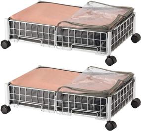 img 4 attached to Under Bed Clothing Storage Cart with Rolling Drawers and Shoe Organizer - Underbed Basket on Wheels, 2-Pack, White