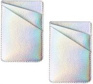 ucolor two pack phone card holder pu leather iridescent silver wallet pocket credit card id case pouch 3m adhesive sticker on phone samsung galaxy android smartphones(fit for 4 logo