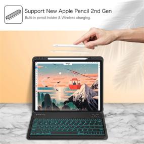 img 1 attached to 🔒 Fintie Keyboard Case for iPad Pro 12.9" 4th & 3rd Generation 2020/2018: Magnetic Bluetooth Keyboard with 7-Color Backlight, Pencil Holder, and Soft TPU Back Cover in Black