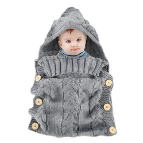 img 3 attached to 👶 Cozy and Stylish Grey Newborn Baby Wrap Swaddle Blanket by Oenbopo: Knit Blanket Swaddle Sleeping Bag for 0-12 Months