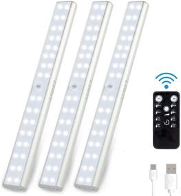 img 4 attached to 🔦 LUNSY 32 LED Wireless Rechargeable Under Cabinet Lighting with Remote Control - 3 Pack, 220lm, Magnetic Lights for Closets, Counters, and Shelves