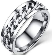 8mm stainless steel chain inlay spin wedding band biker ring - durable & stylish logo