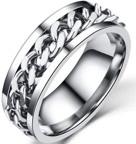 img 1 attached to 8mm Stainless Steel Chain Inlay Spin Wedding Band Biker Ring - Durable & Stylish