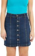 👖 suko jeans women's mid-rise a-line denim short skirt with button down closure logo