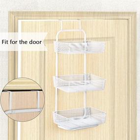 img 1 attached to 🗂️ 3 Tier Hanging Storage Basket Organizer Rack for Kitchen, Bathroom, Pantry - Over the Door Basket Organizer with 2 Hooks and 3 Baskets in White