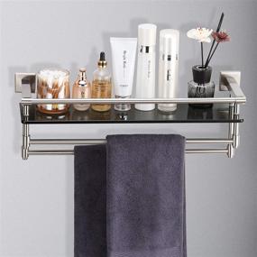 img 1 attached to 🚽 Bathroom Glass Shelf with Double Towel Bar and Rail - 20.8x5.6 inches - Wall Mount - SUS304 Stainless Steel - Rustproof - Brushed Finish