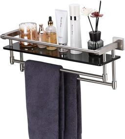 img 3 attached to 🚽 Bathroom Glass Shelf with Double Towel Bar and Rail - 20.8x5.6 inches - Wall Mount - SUS304 Stainless Steel - Rustproof - Brushed Finish