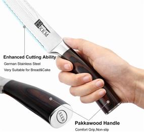 img 2 attached to BXKM Super Sharp 8-Inch Serrated Bread Knife - High Carbon Stainless Steel, Ergonomic Handle - Durable Bread Slicer Ideal for All Bread Varieties