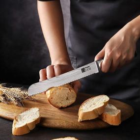 img 3 attached to BXKM Super Sharp 8-Inch Serrated Bread Knife - High Carbon Stainless Steel, Ergonomic Handle - Durable Bread Slicer Ideal for All Bread Varieties