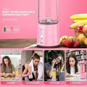 img 2 attached to 🍓 MOSUNECE Portable Blender: 17 Oz Personal Blender for Shakes and Smoothies, Fruit Juice - USB Rechargeable Mixer for Sports, Office, Travel, Gym (Pink)