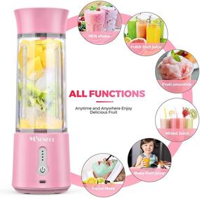 img 3 attached to 🍓 MOSUNECE Portable Blender: 17 Oz Personal Blender for Shakes and Smoothies, Fruit Juice - USB Rechargeable Mixer for Sports, Office, Travel, Gym (Pink)