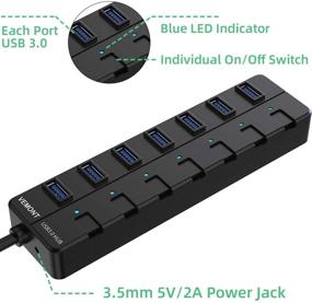 img 2 attached to 🔌 VEMONT Power USB Hub: 7-Port USB 3.0 with On/Off Switches & 5V2A Power Adapter - Fast USB Charging Hub with Long 4ft/1.2m Cable