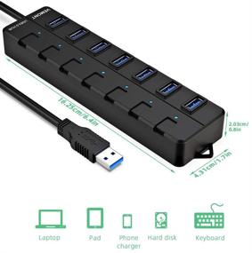 img 3 attached to 🔌 VEMONT Power USB Hub: 7-Port USB 3.0 with On/Off Switches & 5V2A Power Adapter - Fast USB Charging Hub with Long 4ft/1.2m Cable