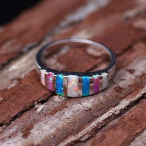 img 1 attached to 💍 ChenFeng Eternity Rainbow Ring Wedding Band for Women, Plated Emerald-Cut Multi Color Created-Gemstone Eternity Ring with Rainbow Gemstones (Size 10)