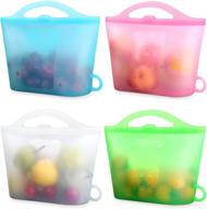 🥫 xuanmeike 100% silicone food storage bags - 4 pack reusable food storage bags (upright) for freezing, freshness, cooking, and heating - blue, white, pink, green логотип