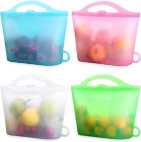 img 4 attached to 🥫 XUANMEIKE 100% Silicone Food Storage Bags - 4 Pack Reusable Food Storage Bags (Upright) for Freezing, Freshness, Cooking, and Heating - Blue, White, Pink, Green