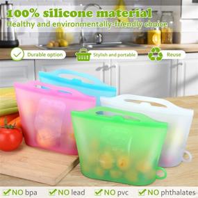 img 3 attached to 🥫 XUANMEIKE 100% Silicone Food Storage Bags - 4 Pack Reusable Food Storage Bags (Upright) for Freezing, Freshness, Cooking, and Heating - Blue, White, Pink, Green