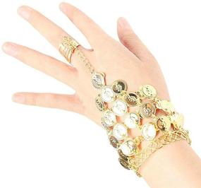 img 2 attached to 💃 Gold Coin Belly Dance Jewelry Set: Triangle Bracelet with Ring for Ladies