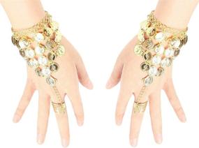 img 3 attached to 💃 Gold Coin Belly Dance Jewelry Set: Triangle Bracelet with Ring for Ladies