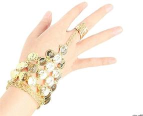 img 1 attached to 💃 Gold Coin Belly Dance Jewelry Set: Triangle Bracelet with Ring for Ladies