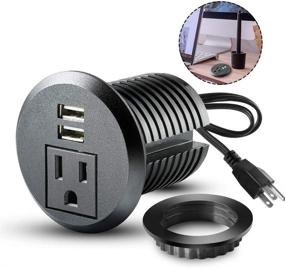 img 4 attached to 💡 2-inch Hole Desktop Power Grommet with 2 USB Charging Ports, 6.5ft Extension Cord and 1 Outlet for Computer, Table, Kitchen, Office, Home, Hotel and More - Efficient Power Solution