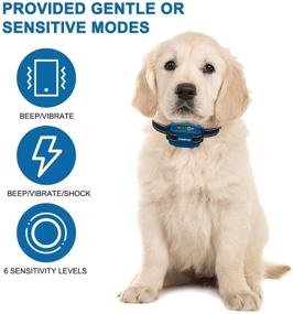 img 3 attached to 🐶 DOMFISH Dog Bark Collar: Vibration, Sound, and Static Shock, Humane Anti-Barking Collar with 6 Adjustable Sensitivity Levels for Small, Medium, Large Dogs - Blue