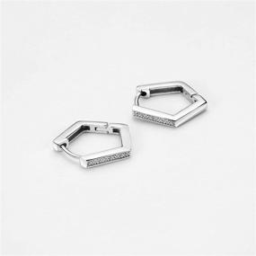 img 2 attached to 💎 Sparkling 925 Sterling Silver CZ Diamond Hoop Earrings: Pentagon Shaped Huggy Earring Fine Jewelry for Women and Girls