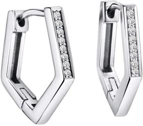 img 4 attached to 💎 Sparkling 925 Sterling Silver CZ Diamond Hoop Earrings: Pentagon Shaped Huggy Earring Fine Jewelry for Women and Girls