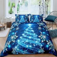 🎄 girls christmas tree duvet cover - blue xmas theme bedding set with chic winter snowflake pattern - comforter cover for girls daughter bedroom decor - girly glitter bedspread cover - king size 3pcs logo