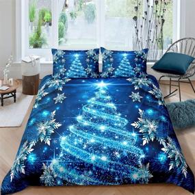 img 3 attached to 🎄 Girls Christmas Tree Duvet Cover - Blue Xmas Theme Bedding Set with Chic Winter Snowflake Pattern - Comforter Cover for Girls Daughter Bedroom Decor - Girly Glitter Bedspread Cover - King Size 3Pcs