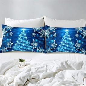 img 2 attached to 🎄 Girls Christmas Tree Duvet Cover - Blue Xmas Theme Bedding Set with Chic Winter Snowflake Pattern - Comforter Cover for Girls Daughter Bedroom Decor - Girly Glitter Bedspread Cover - King Size 3Pcs
