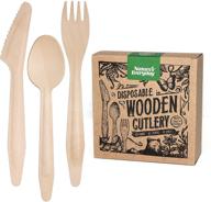 🌱 all-natural large full-size disposable wooden cutlery sets - 180 extra strong deluxe pieces (60 forks, 60 spoons, 60 knives) in plastic-free box - eco-friendly, biodegradable, and compostable birch wood logo