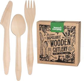 img 4 attached to 🌱 All-Natural Large Full-Size Disposable Wooden Cutlery Sets - 180 Extra Strong Deluxe Pieces (60 Forks, 60 Spoons, 60 Knives) in Plastic-Free Box - Eco-Friendly, Biodegradable, and Compostable Birch Wood