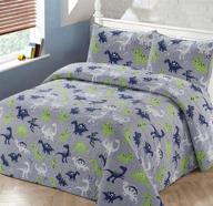 cozy and playful grey blue and green dinosaur dinosaurs world coverlet bedspread quilt set with pillowcases - perfect for kids, boys, and toddlers (#dino lime) in twin size logo