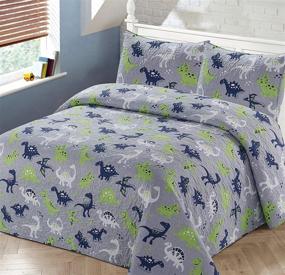 img 1 attached to Cozy and Playful Grey Blue and Green Dinosaur Dinosaurs World Coverlet Bedspread Quilt Set with Pillowcases - Perfect for Kids, Boys, and Toddlers (#Dino Lime) in Twin Size