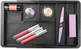 img 1 attached to 📎 mDesign Expandable Divided Office Desk Drawer Organizer Tray - 7 Compartments, Adjustable and Durable - Ideal for Office Supplies, Gel Pens, Pencils, Markers, Tape, Erasers, Paperclips, Staples - Sleek Black Design with 1.25" Height.