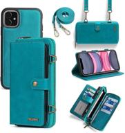 📱 misscase iphone 11 wallet case with card holder - multi-functional 2 in 1 magnetic detachable wallet - blue pu leather flip cover with lanyard - 13 card slots logo