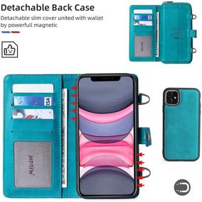 img 1 attached to 📱 Misscase iPhone 11 Wallet Case with Card Holder - Multi-Functional 2 in 1 Magnetic Detachable Wallet - Blue PU Leather Flip Cover with Lanyard - 13 Card Slots