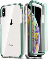 📱 coolqo iphone xs max case 6.5 inch - green (2-pack tempered glass protectos) | full body coverage, shockproof silicone protective phone cover logo