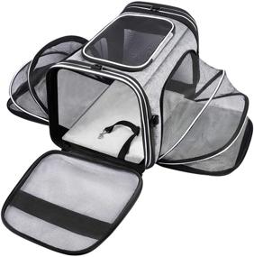 img 4 attached to 🐾 MASKEYON TSA Soft Sided Pet Carrier, одобренный авиакомпанией | Верхняя загрузка, расширяемый 4-х сторонний большой переносной переноска для кошек | Складной с 3 съемными стиральными подушками и 3 карманами | Подходит для кошек, котят и маленьких собак.