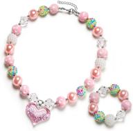stunning glitter heart chunky bubblegum bead necklace & bracelet set: gorgeous fashion jewelry with gift box from vcmart logo