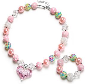 img 4 attached to Stunning Glitter Heart Chunky Bubblegum Bead Necklace & Bracelet Set: Gorgeous Fashion Jewelry with Gift Box from vcmart