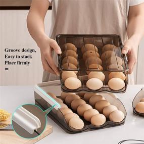 img 3 attached to Refrigerator Egg Holder with Automatic Rolling | Brown Transparent Drawer Egg Storage Box | Fridge Organizer for Household | Stackable Smart Devil Egg Container with Lid (Two Layers)