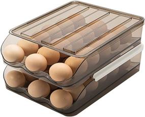 img 4 attached to Refrigerator Egg Holder with Automatic Rolling | Brown Transparent Drawer Egg Storage Box | Fridge Organizer for Household | Stackable Smart Devil Egg Container with Lid (Two Layers)