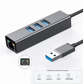 img 3 attached to 🔌 Ultra-Slim 3-Port USB 3.0 Hub with USB to Ethernet Adapter for Mouse, Keyboard, U Disk, MacBook, TV Box, Lenovo Yoga, Samsung Tablet, Microsoft Surface, USB Flash Drives, Mobile HDD, and More