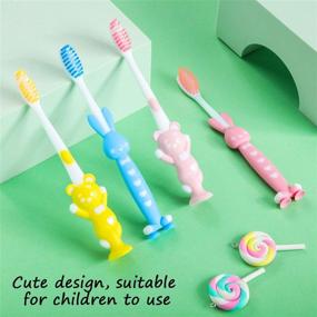 img 1 attached to 🦷 Веселое и удобное хранение: 12 штук детских зубных щеток с мягкой щетиной и присоской для мальчиков и девочек в возрасте от 3 лет и старше