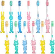 🦷 fun and easy storage: 12-piece kids toothbrush with soft bristles and suction cup for boys and girls, ages 3 and above logo