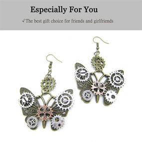 img 1 attached to MINIDUO Steampunk Gears Earrings: Vintage Butterfly-shape Antique Bronze Drop Dangle for Women & Girls