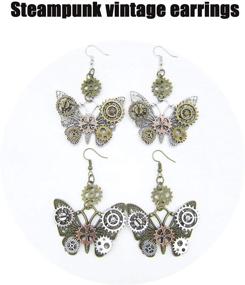 img 2 attached to MINIDUO Steampunk Gears Earrings: Vintage Butterfly-shape Antique Bronze Drop Dangle for Women & Girls