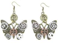 miniduo steampunk gears earrings: vintage butterfly-shape antique bronze drop dangle for women & girls logo